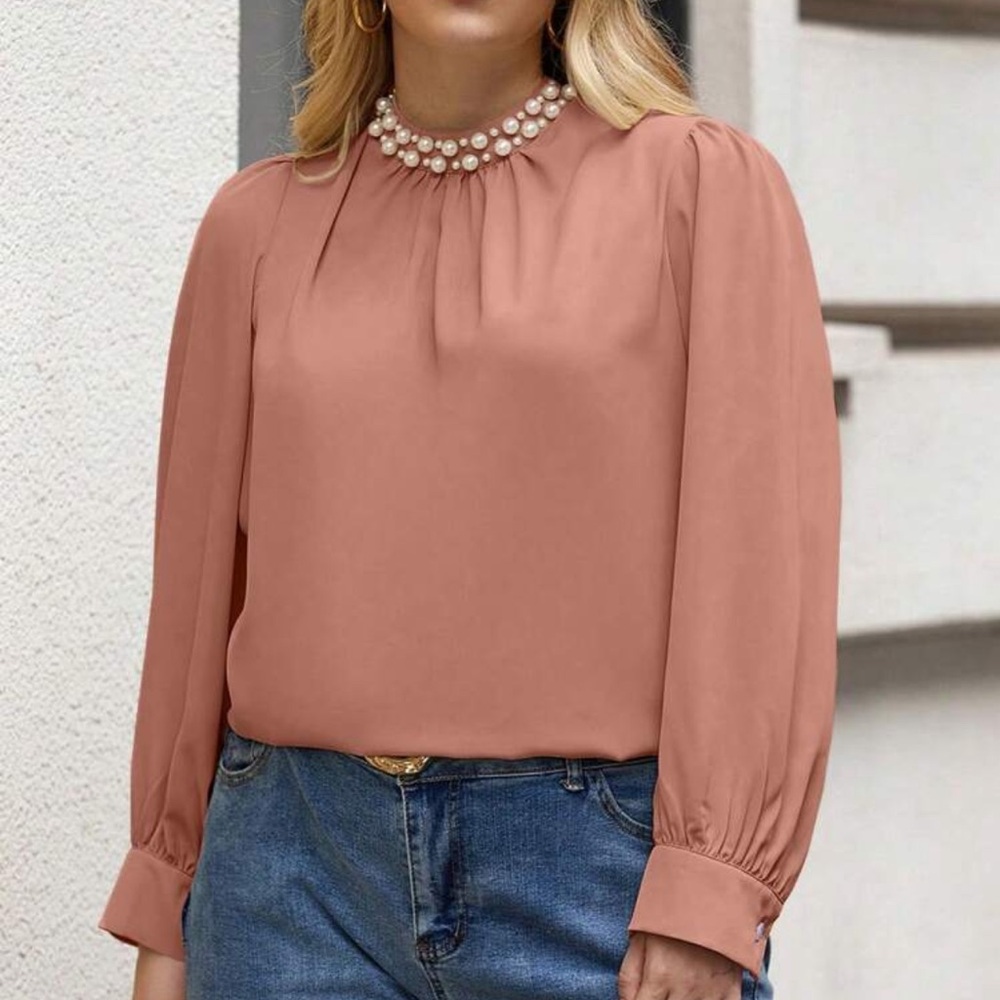 SHEIN Orange Puff Sleeve Long Blouse